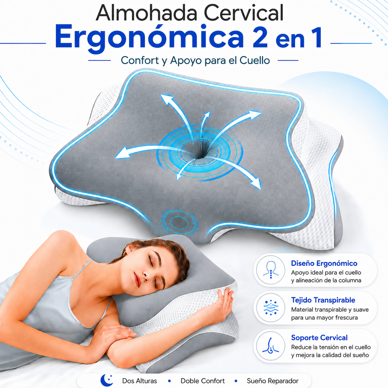Almohada Cervical Ergonómica 2 en 1 — ConfortoVita™
